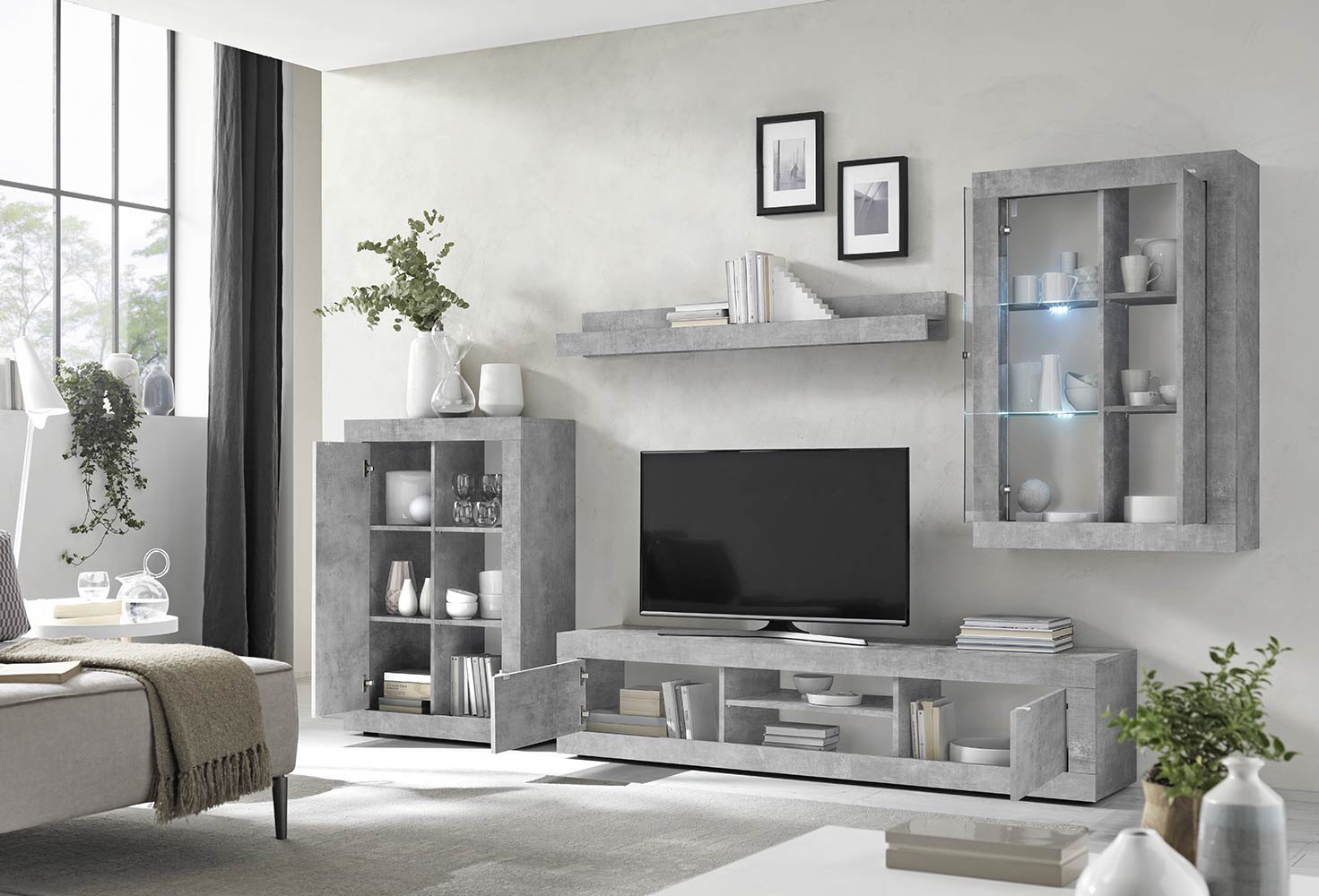 Soggiorno completo moderno in finitura cemento