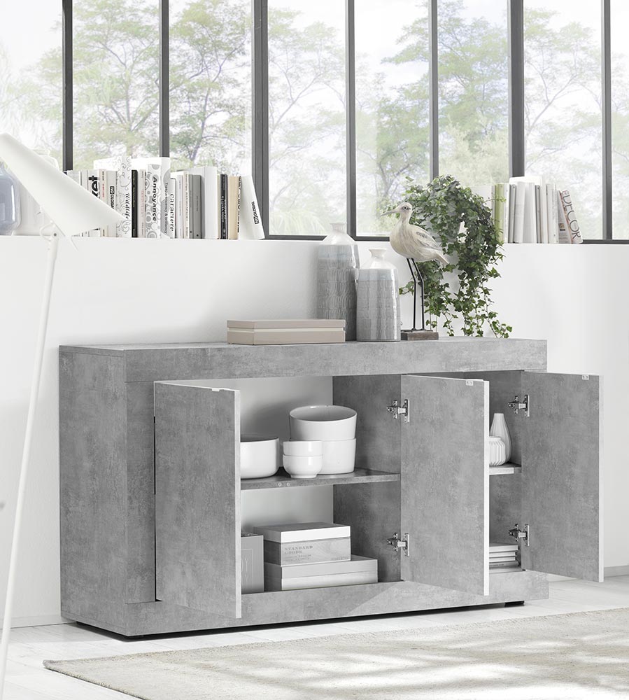Credenza Moderna, Madia con 3 ante in finitura Cemento