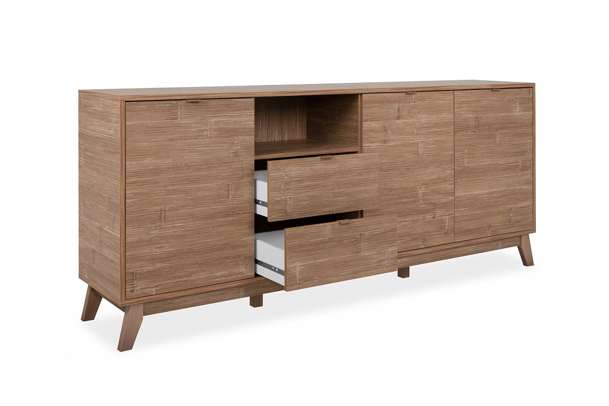 Madia di design in finitura bamboo con tre ante e tre cassetti 