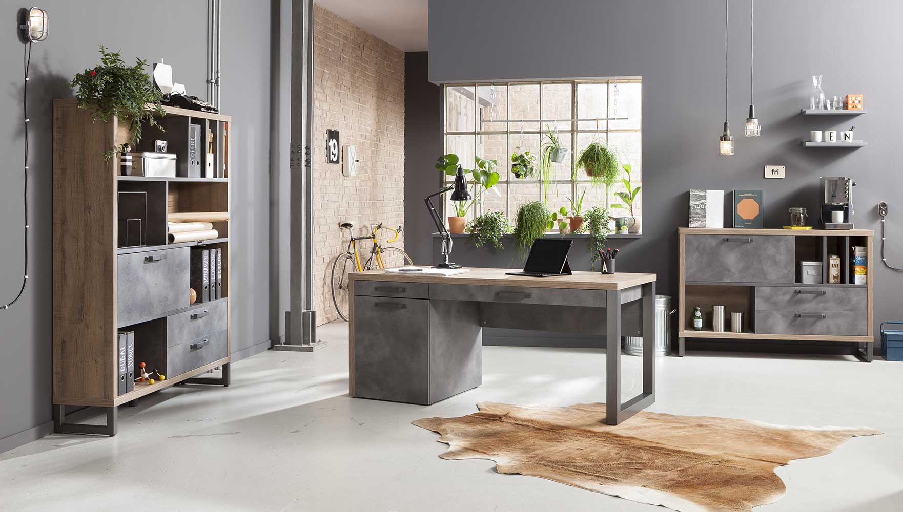 Ufficio completo Industry in finitura Rovere e Grigio smoke