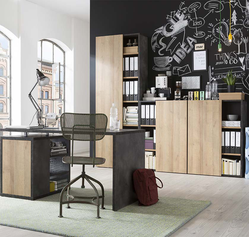 Scrivania Point con 1 anta e 2 ripiani in finitura ossido e rovere