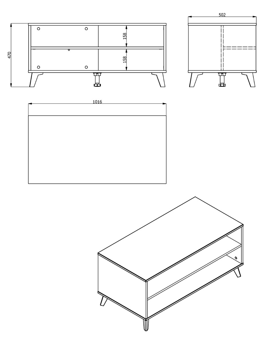 Tavolino soggiorno con piedini, finirura Rovere e Nero