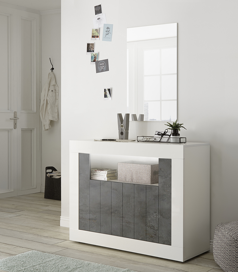 Madia moderna con 2 ante in finitura bianco e ossido