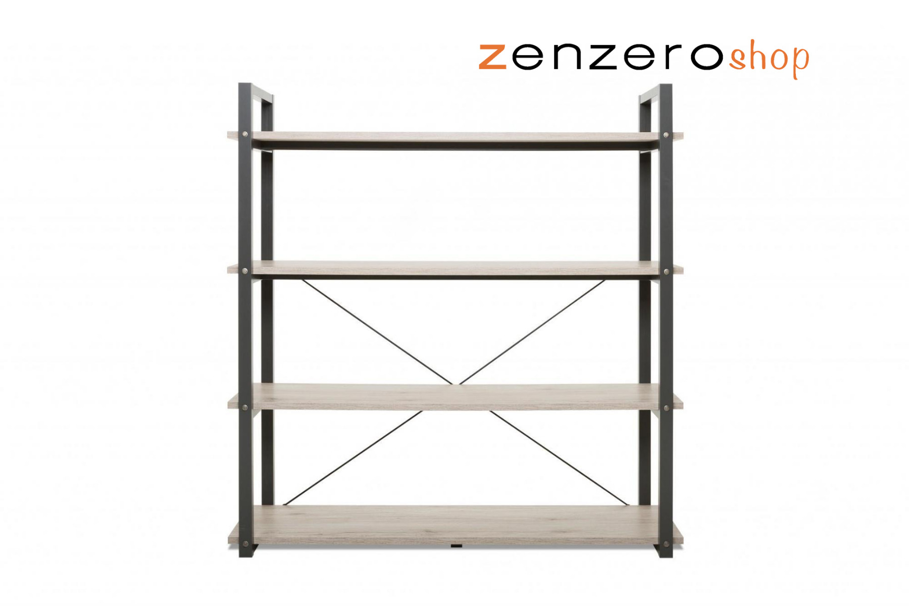 Libreria industrial, 4 ripiani in finitura Quercia