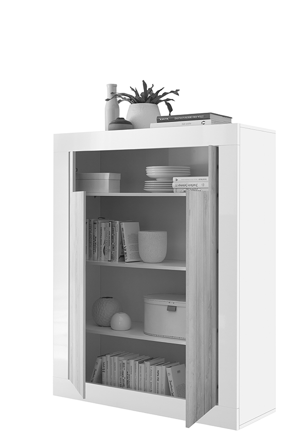 Madia alta moderna, 2 ante, finitura cemento e ossido