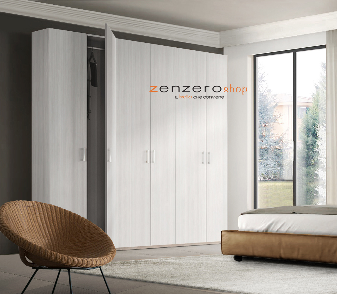 Armadio H.195 con 6 ante battenti  in Olmo bianco