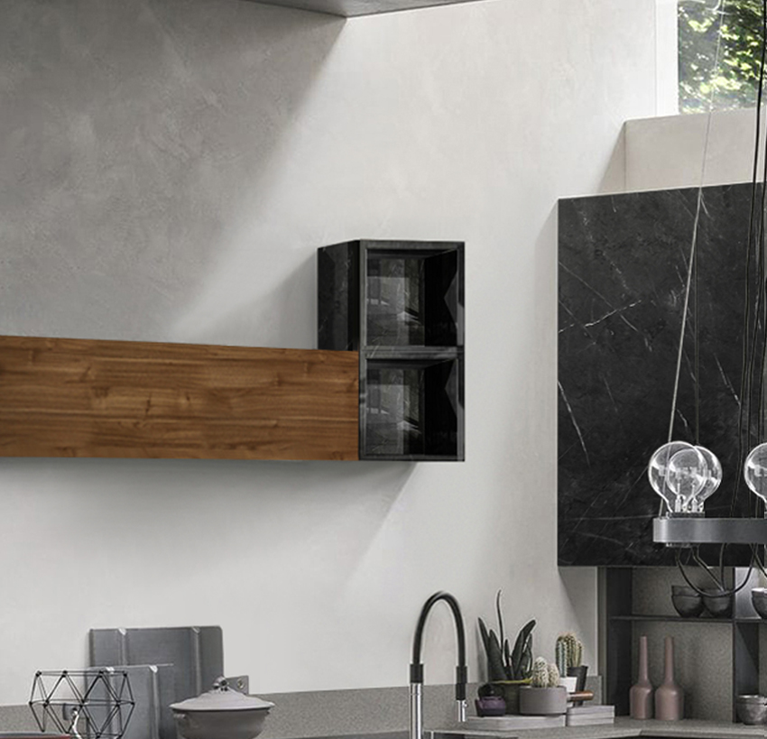 Vano a giorno per cucina, Marmo nero lucido