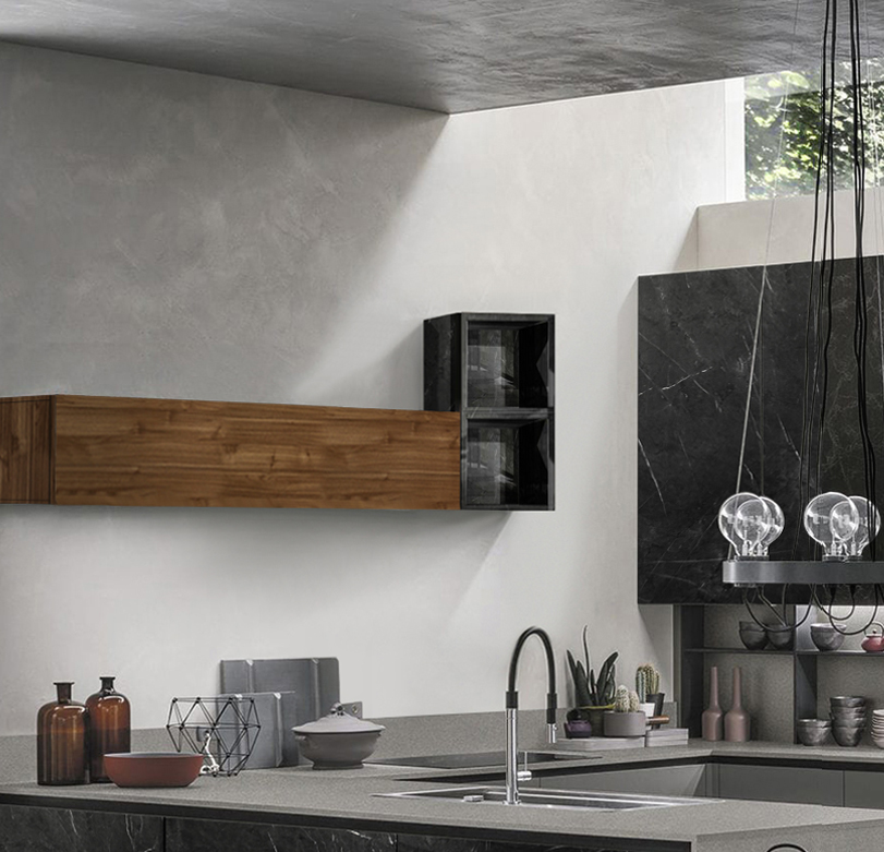 Vano a giorno per cucina, Marmo nero lucido