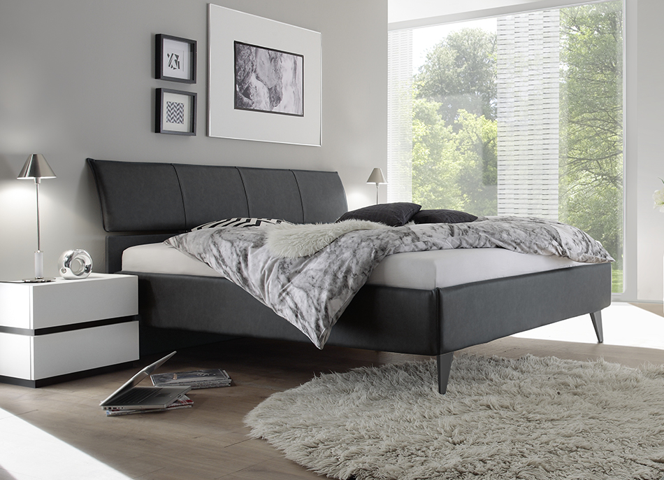 Letto matrimoniale antracite con contenitore con piedini in legno