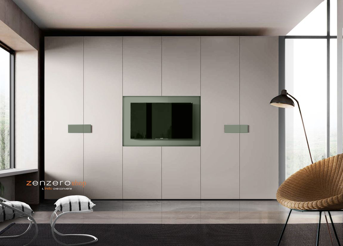 Armadio camera letto con vano tv, Agave e Grigio Seta