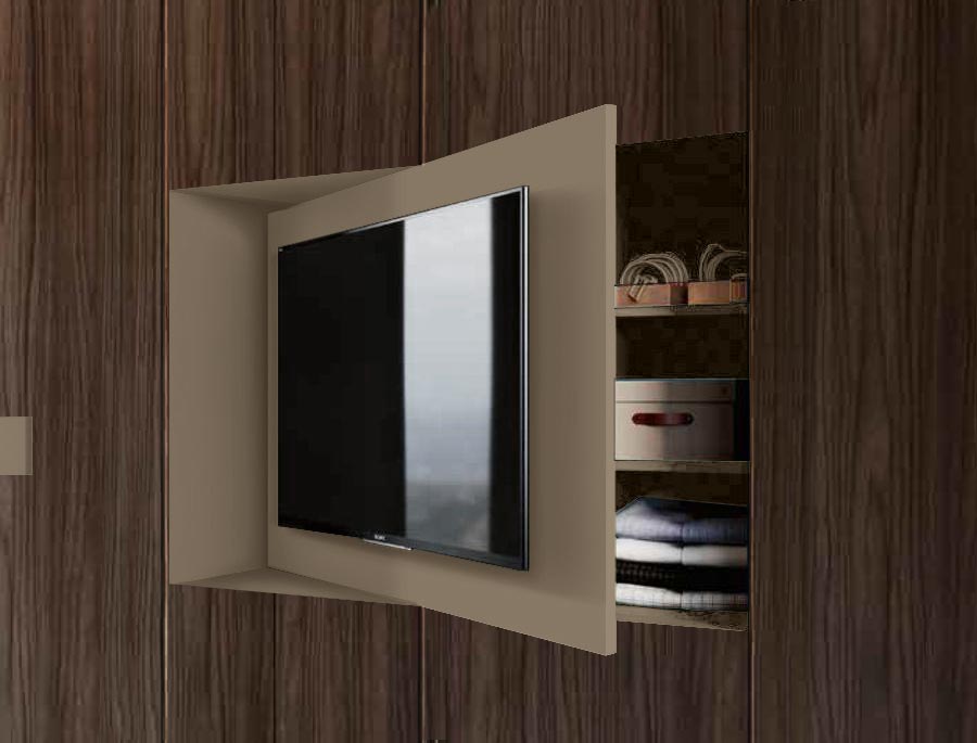 Armadio camera letto con vano tv, Noce Moro e Visone