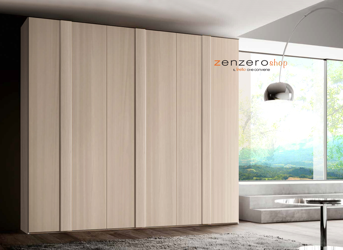 Armadio 6 ante battenti di alta qualità in finitura Olmo natura