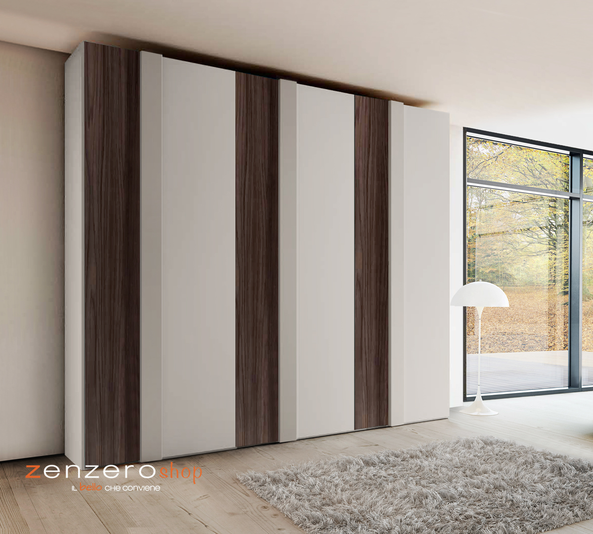 Armadio a 6 ante battenti in finitura Grigio seta e Noce moro