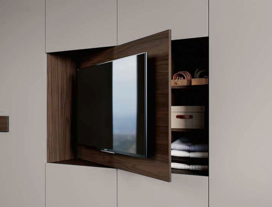 Armadio camera letto con vano tv, Grigio e Noce moro