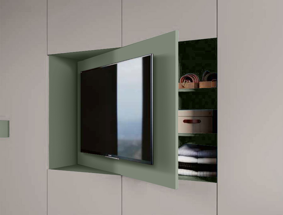 Armadio camera letto con vano tv, Agave e Grigio Seta