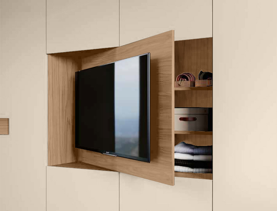Armadio camera letto con vano tv, Noce Biondo e Orzo