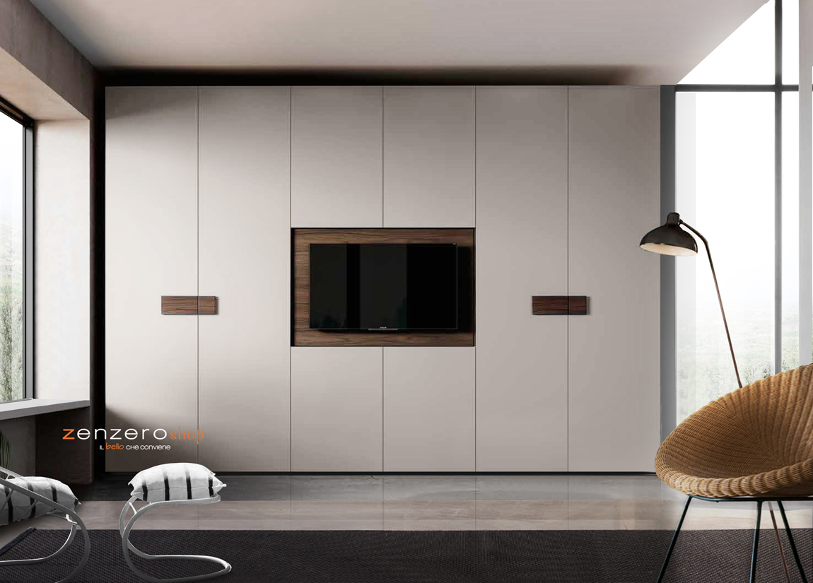 Armadio camera letto con vano tv, Grigio e Noce moro
