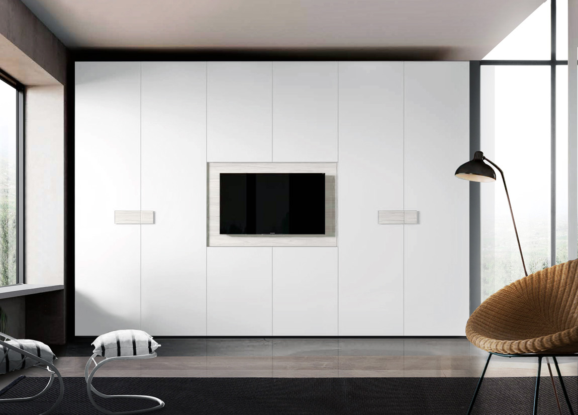 Armadio camera letto con vano tv, Bianco Opaco e Altea