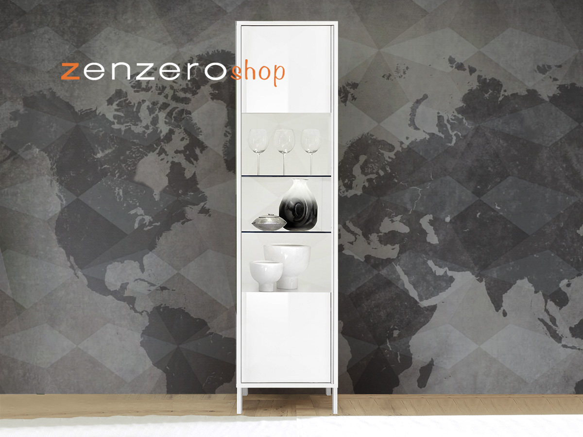 Vetrina 1 anta, stile moderno, finitura bianco lucido