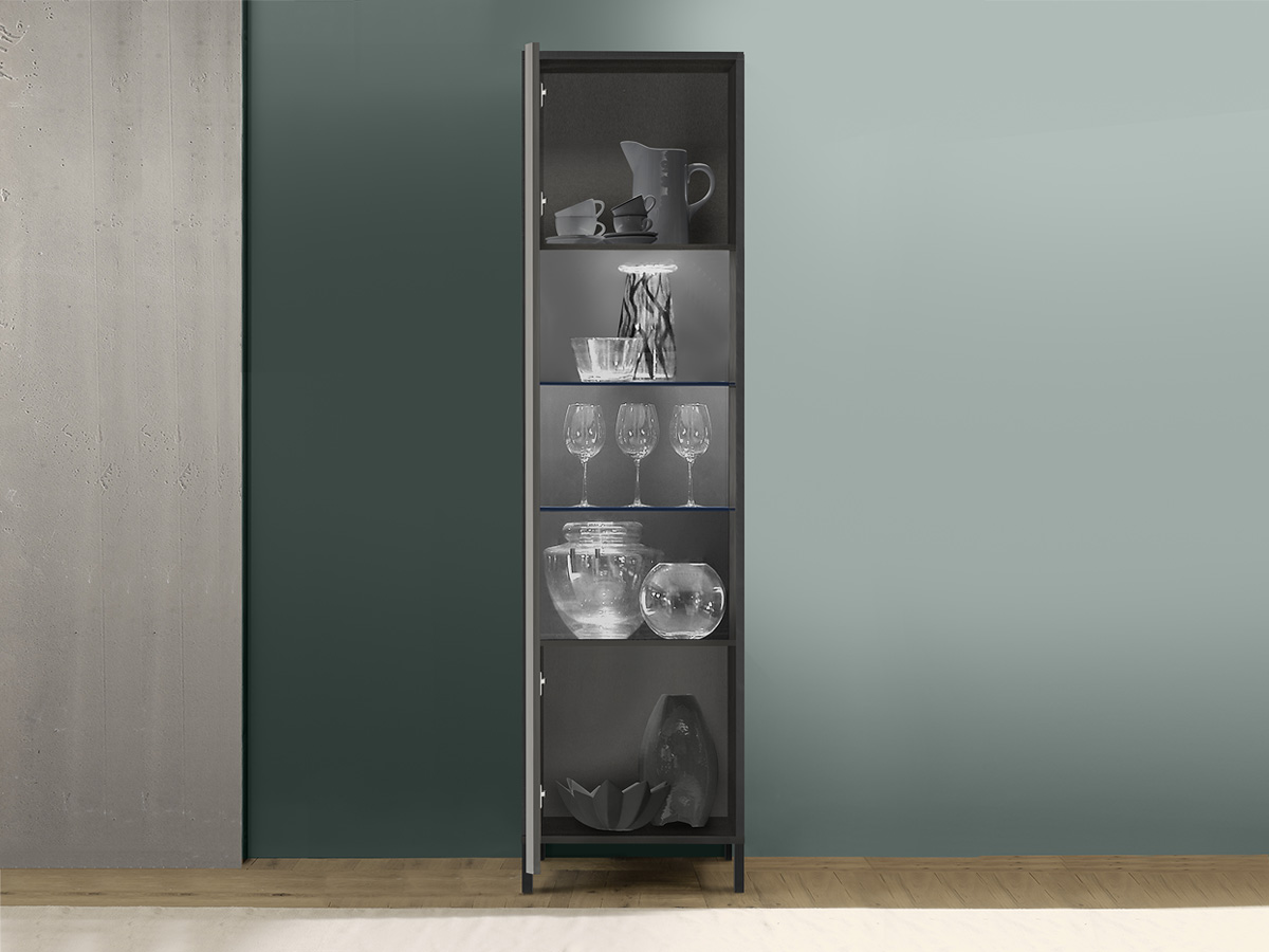 Vetrina 1 anta, stile moderno, finitura frassinato nero