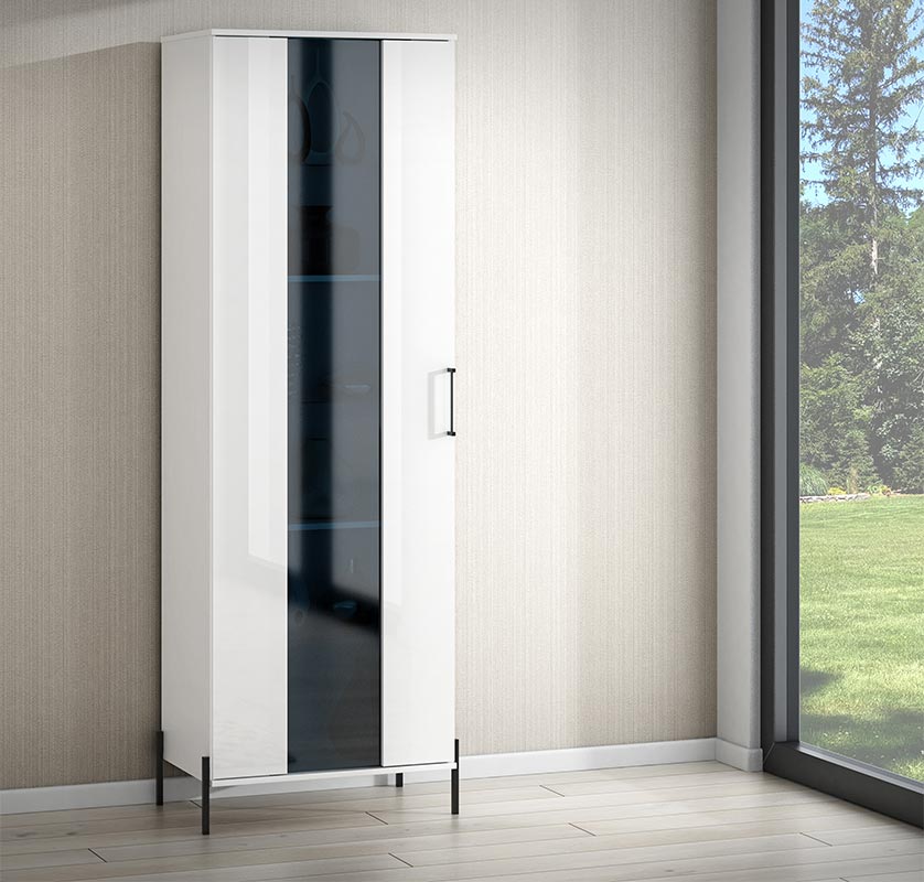 Vetrina ad un anta Bianca lucido con piedini neri