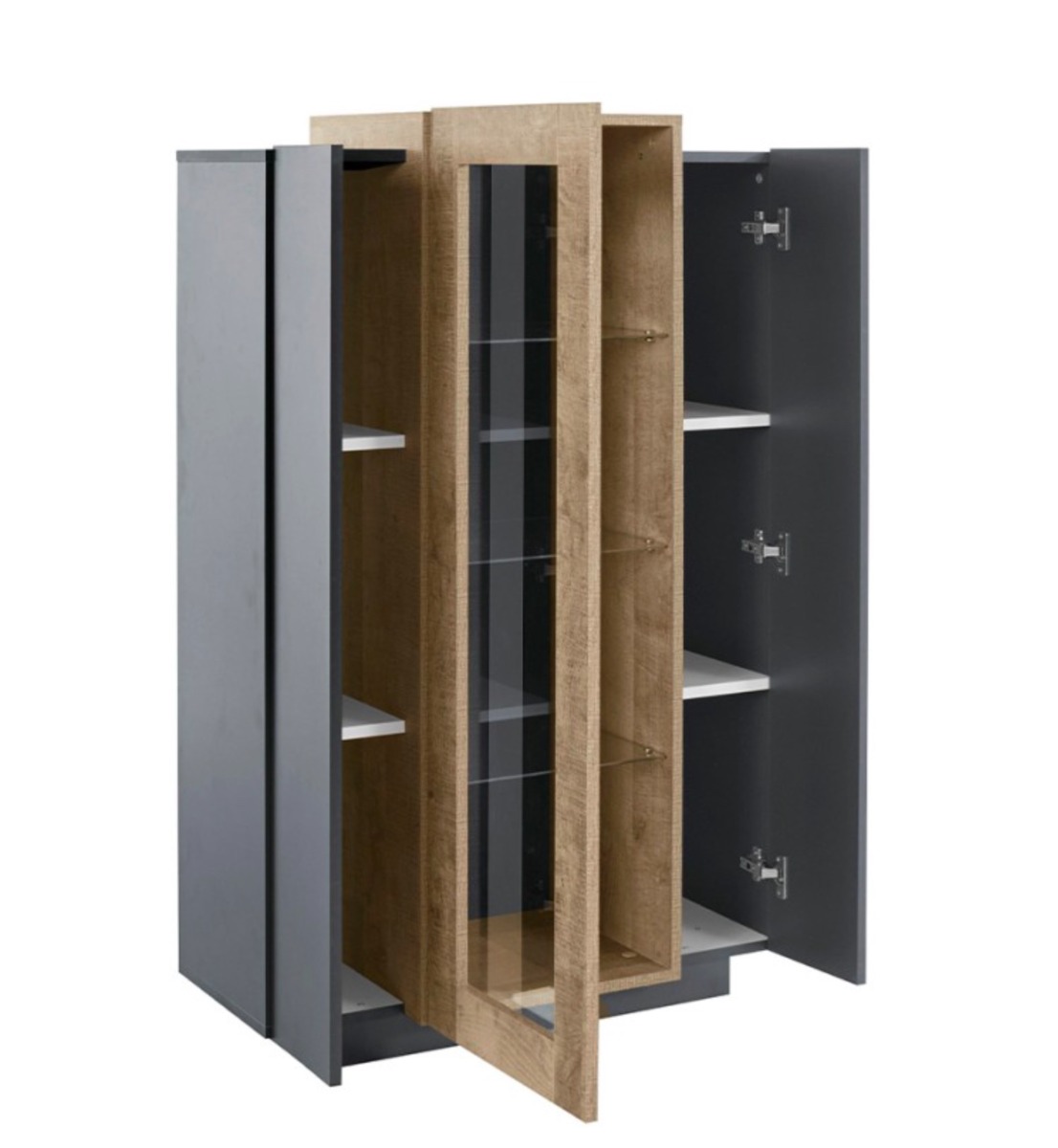 Vetrina moderna con 2 ante finitura Antracite e Oak, Made in Italy 