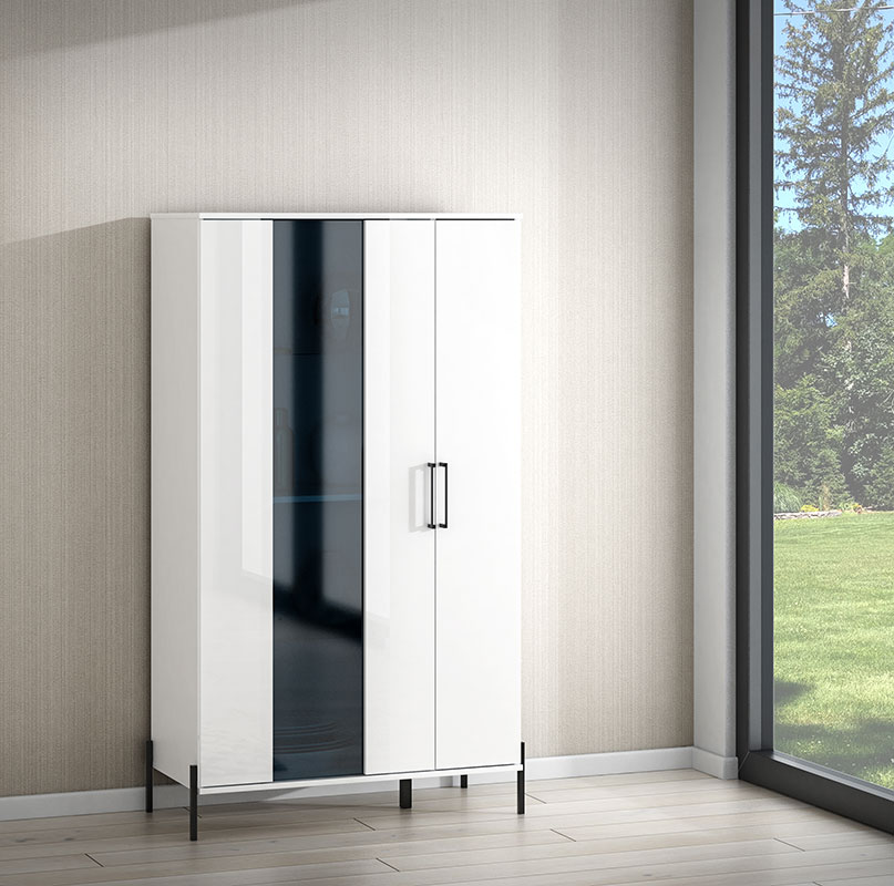 Vetrina Bianca lucido con piedini neri, 2 ante