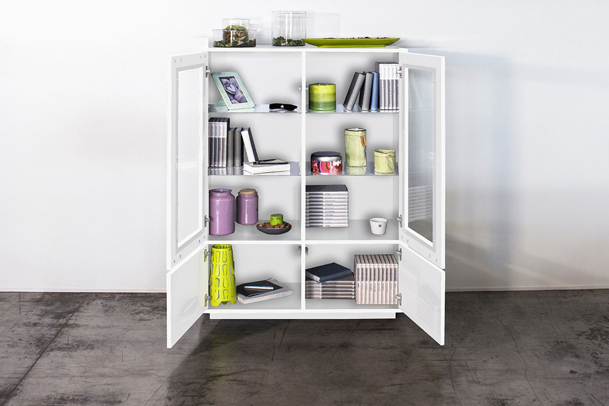 Vetrina di design bianca laccata lucida 