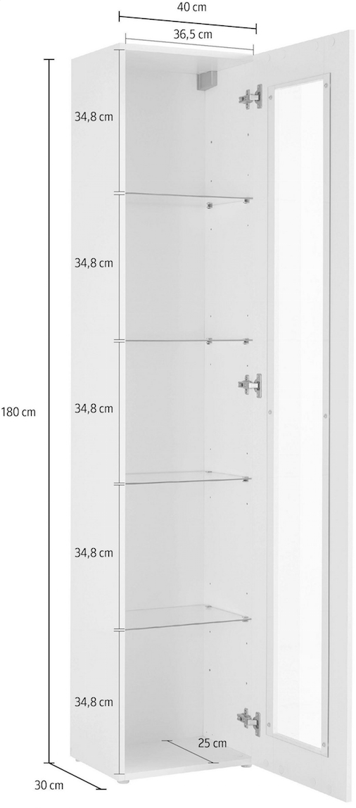Vetrina sospesa con anta battente, finitura bianca lucida