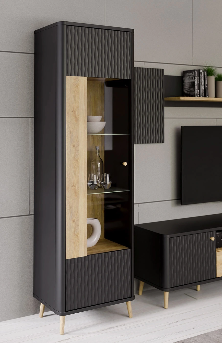 vetrina finitura rovere mauvella e nero