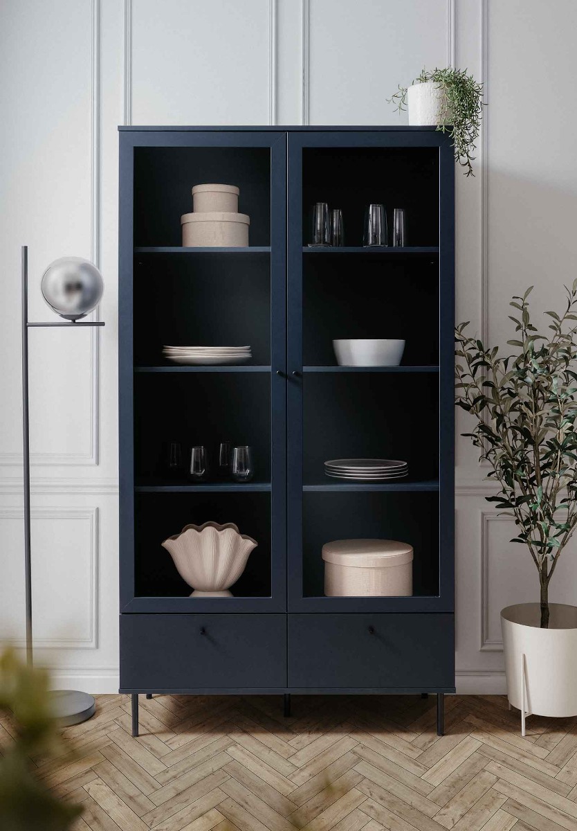 Elegante Vetrina a 2 ante finitura Blu scuro in offerta 