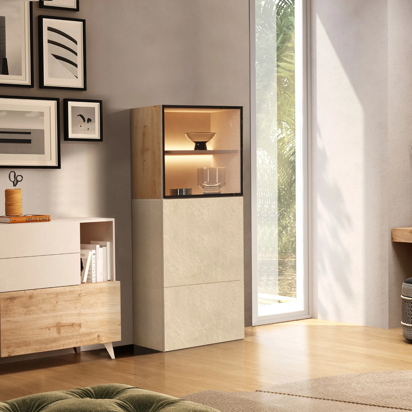 Vetrina moderna 3 ante, Argilla e Cadiz, vetro bronzato