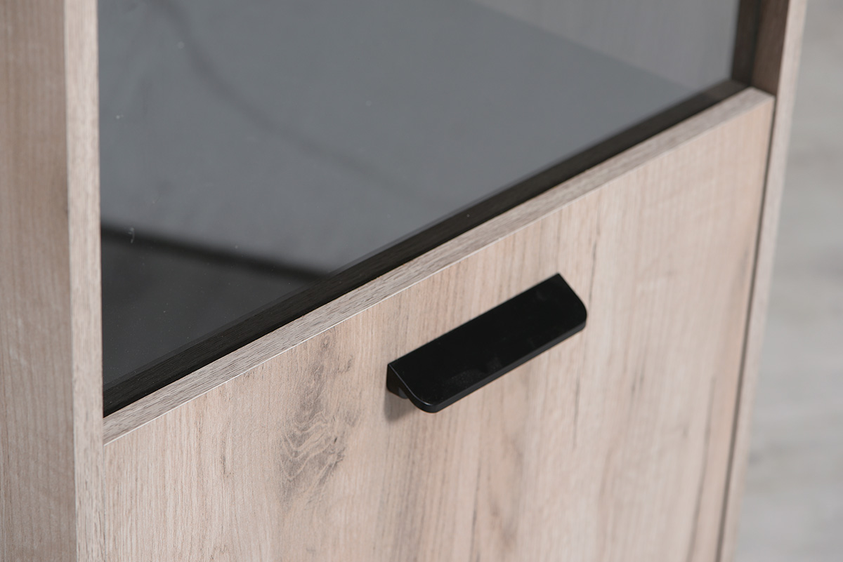 Vetrina 1 anta con piedini, finitura Rovere grigio e Nero