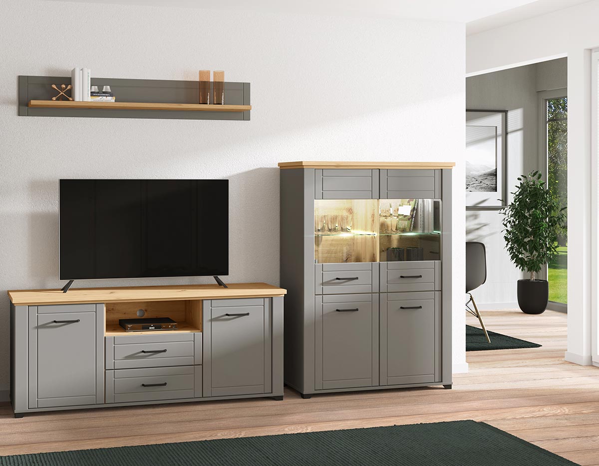 Vetrina doppia colonna, finitura Rovere e Carbone