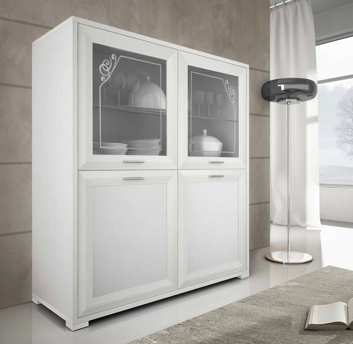 Vetrina classica 4 ante con decorazioni, Made in Italy