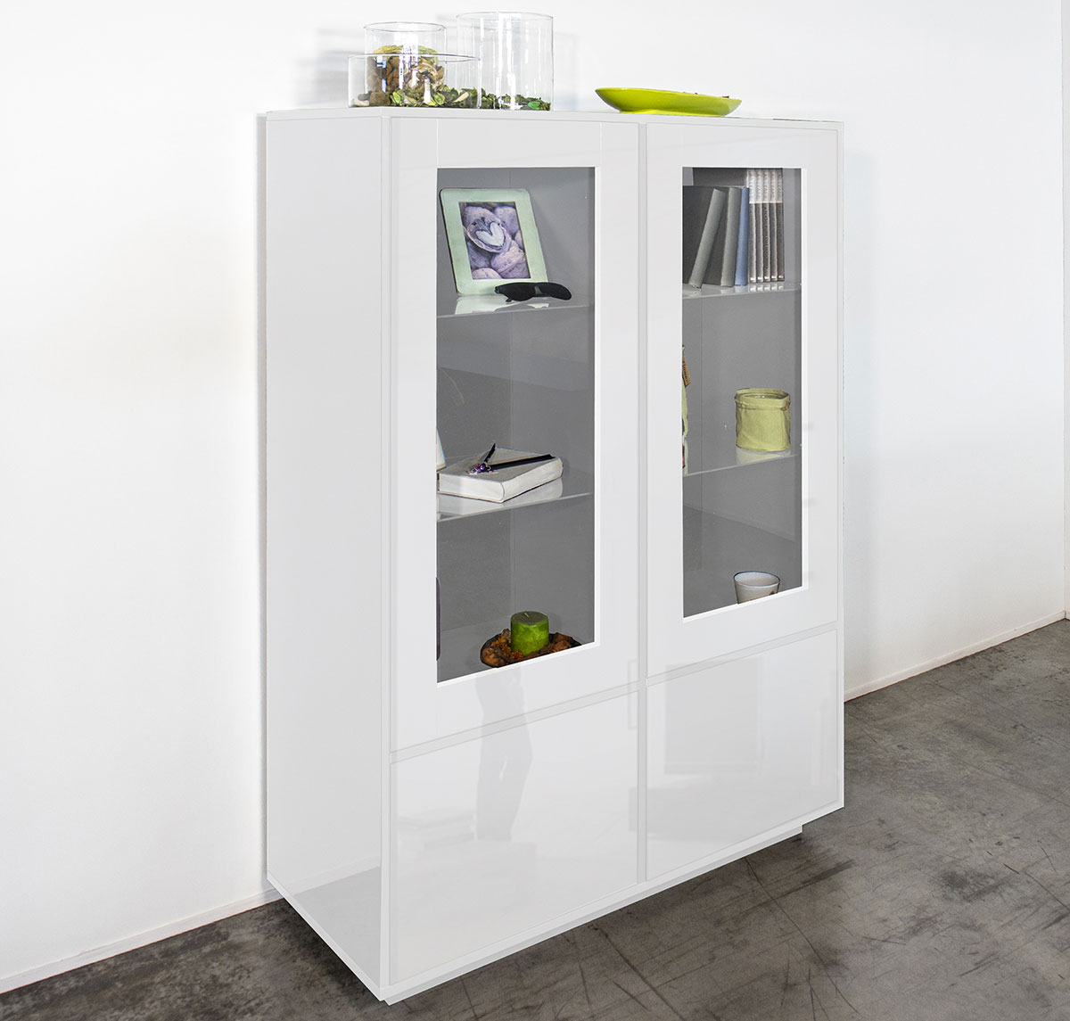 Vetrina di design bianca laccata lucida 