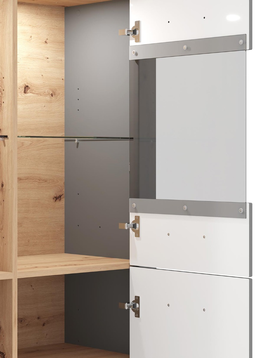 Vetrina doppia colonna, finitura Rovere e Carbone