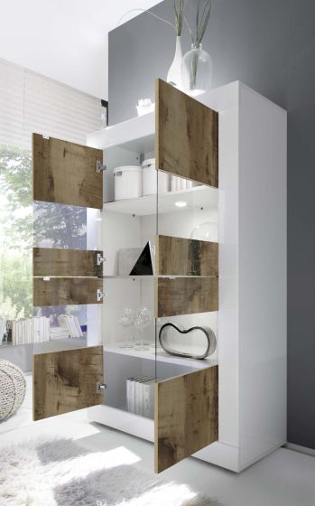 Soggiorno bianco lucido e Pero con Vetrina e Madia 2 ante 2 cassetti