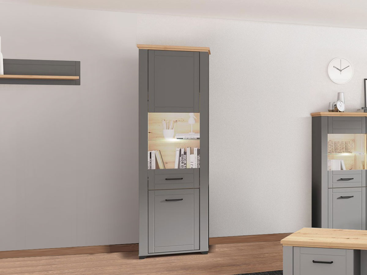 Vetrina colonna 2 ante, finitura Rovere e Carbone