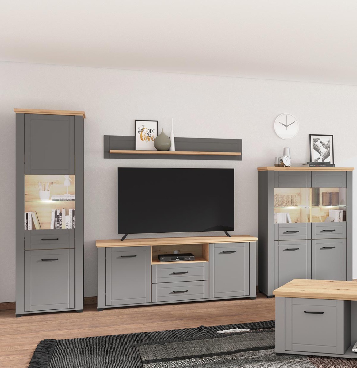 Vetrina colonna 2 ante, finitura Rovere e Carbone