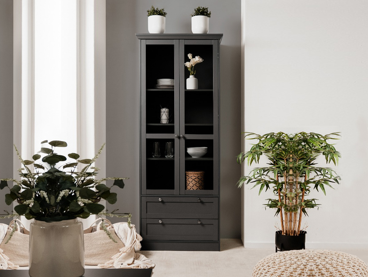 Vetrina 2 ante e 2 cassetti in finitura Grigio antracite