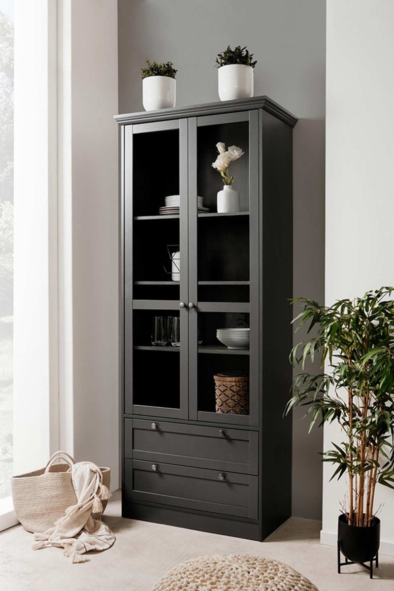 Sala completa in stile scandinavo in finitura grigio antracite 