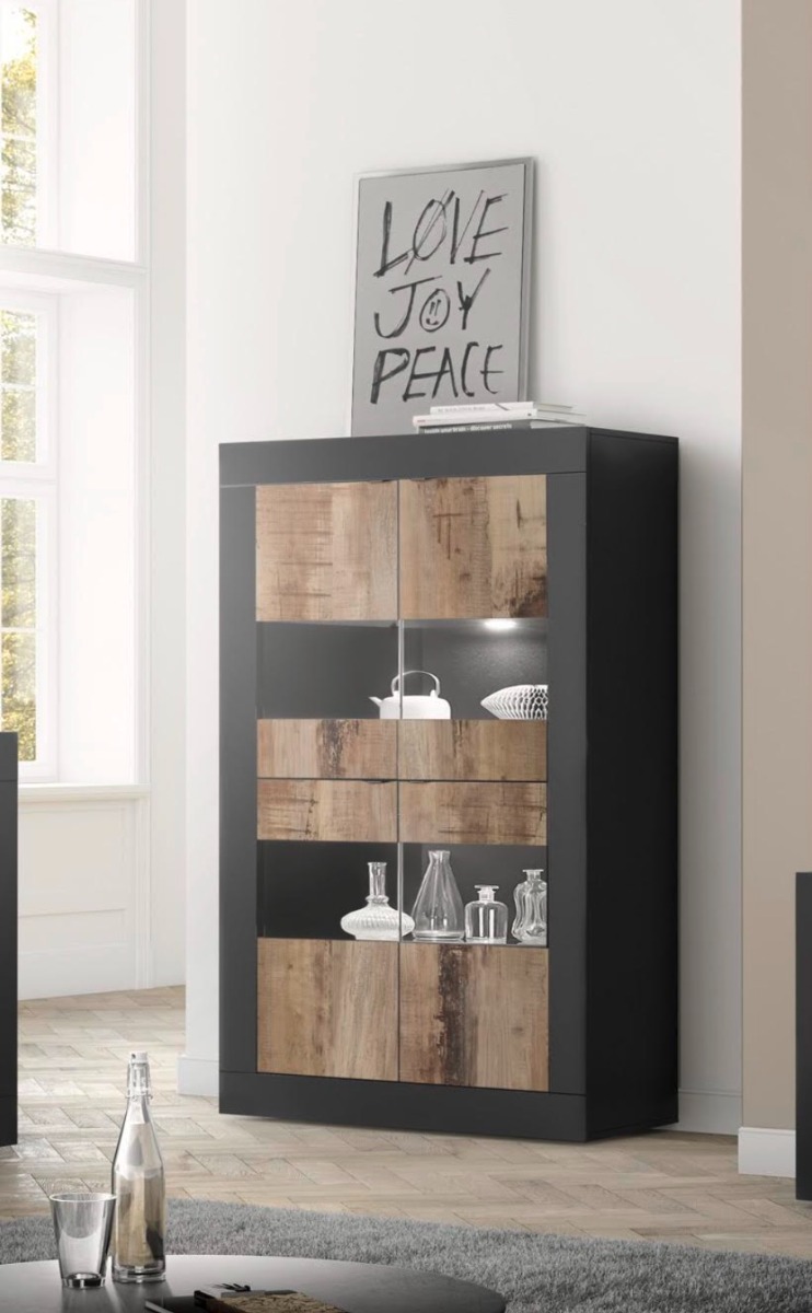 Vetrina moderna scontata con 2 ante, Nero e Pero