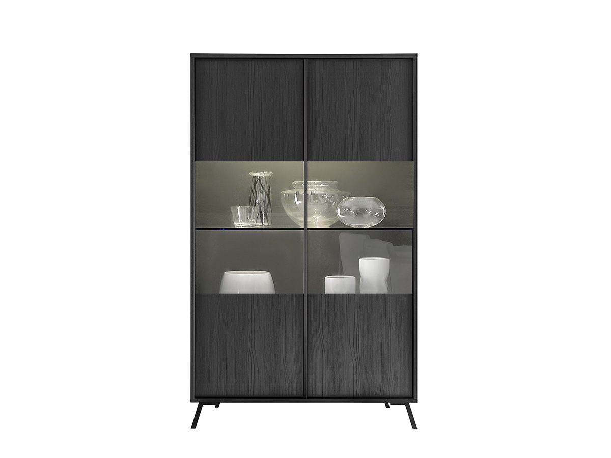 Vetrina moderna 2 ante parzialmente vetro, finitura Nero Frassinato