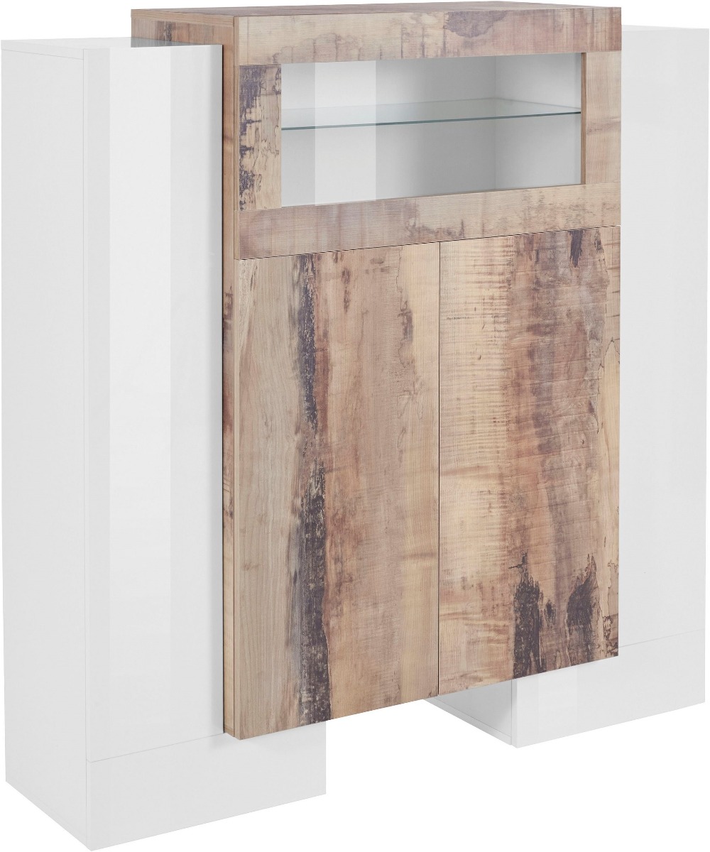 Vetrinetta di design 4 ante una ribalta, finitura Pero e Bianco laccato lucido