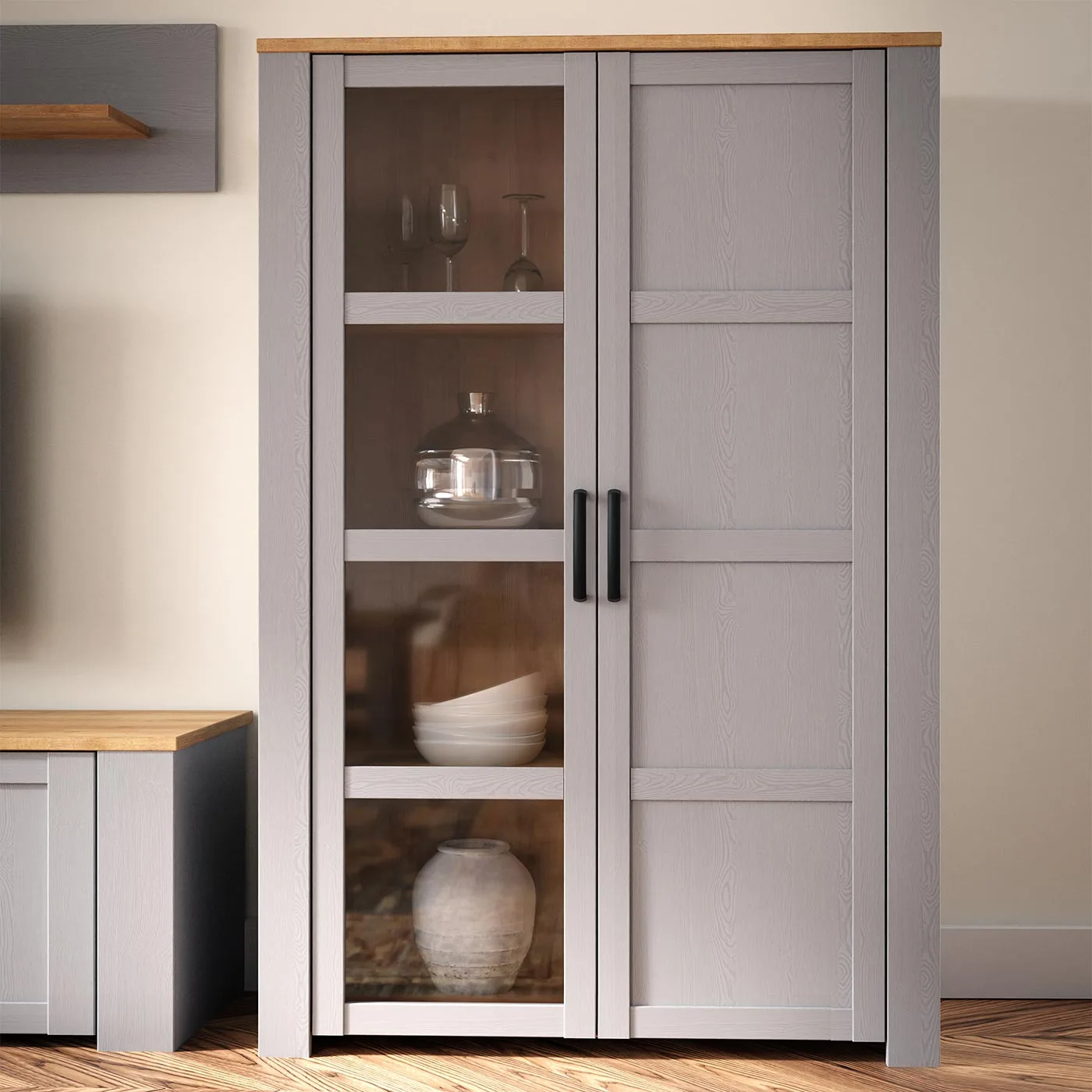 Vetrina Rovere grigio e Riviera, 2 ante, L.106 H.160