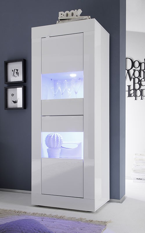 Vetrina singola moderna, Bianca laccata Lucida, 1 anta - 61x162 cm