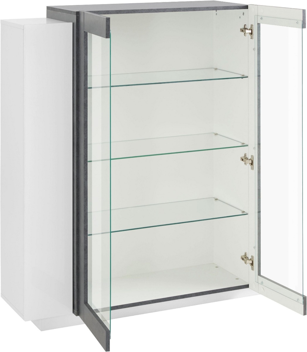 Vetrina soggiorno moderno in finitura Bianco lucido e Ardesia