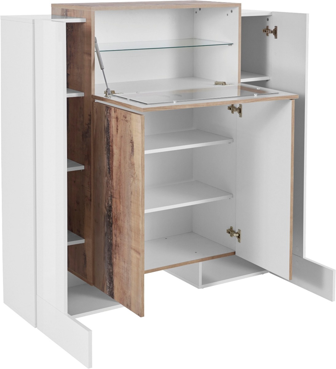 Vetrinetta di design 4 ante una ribalta, finitura Pero e Bianco laccato lucido