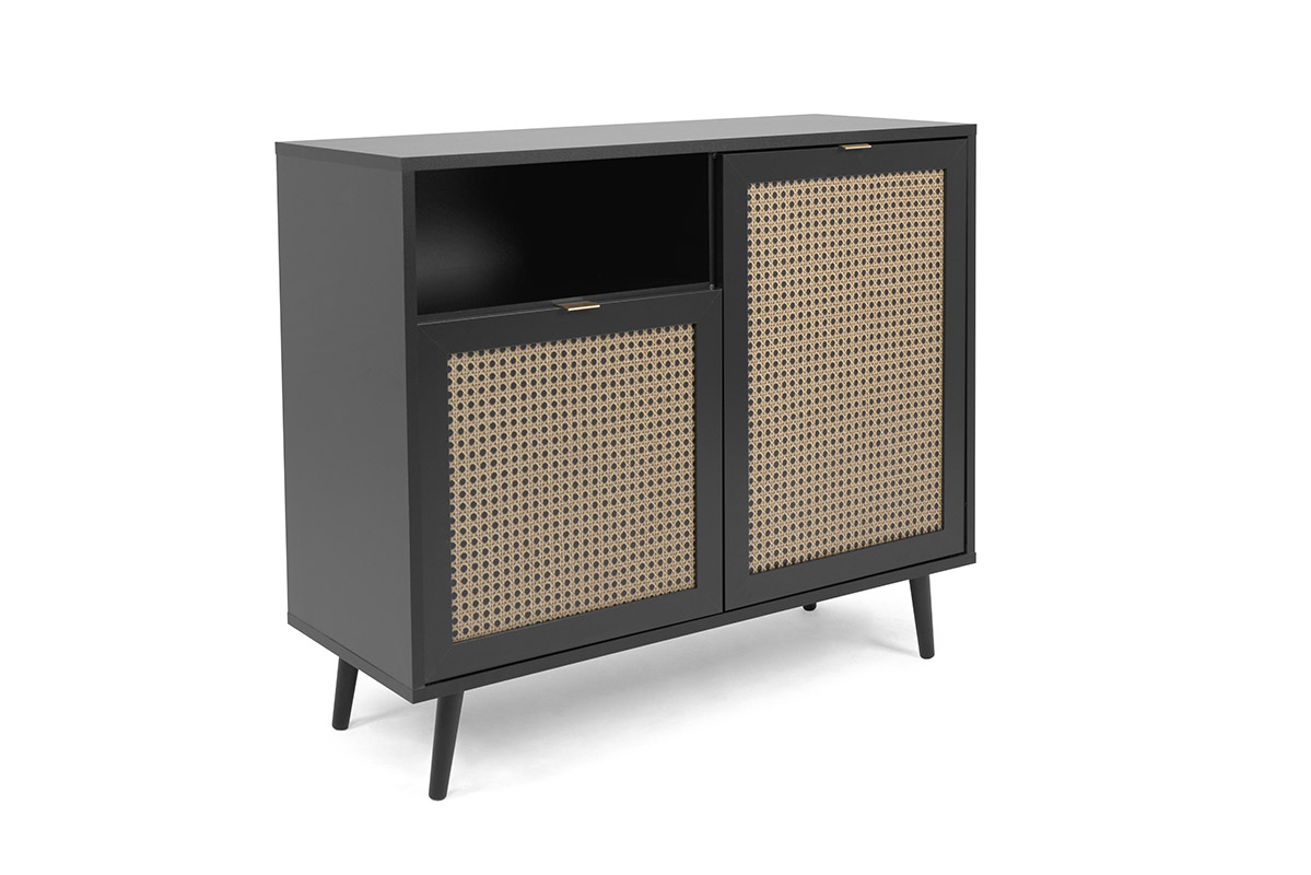 Madia moderna Arendal con 2 ante in finitura Nero opaco con dettagli Oro